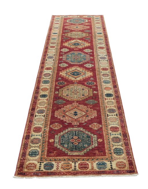 Surface texture of New Kazak rug with natural Wool and intricate pattern