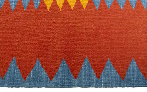 Close-up detail of New Kilim Sofre rug from Turkey showing Wool weave
