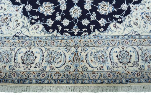 Full view of New Nain rug from Iran / Persia, 338 × 250 cm in Blue tones
