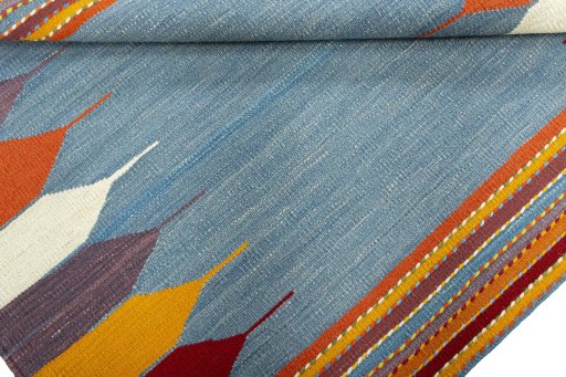 Full view of New Kilim Sofre rug from Turkey, 98 × 109 cm in Multi Color tones