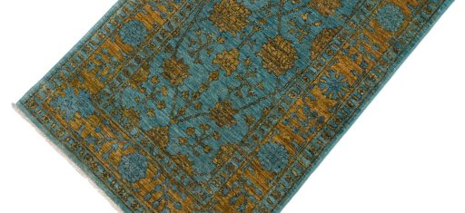 Backside of handmade New Farahan rug showing knot structure and weave density