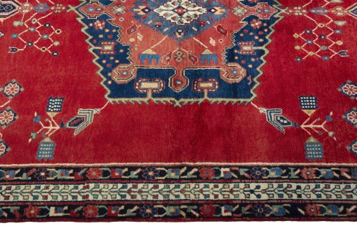Full view of 2000s Sirjan rug from Iran / Persia, 232 × 168 cm in Red tones