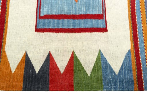 Close-up detail of New Kilim Sofre rug from Turkey showing Wool weave