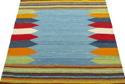 Close-up detail of New Kilim Sofre rug from Turkey showing Wool weave