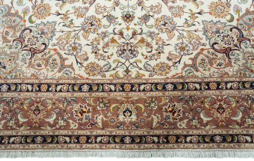 Full view of 2000s Tabriz 50/60/70 Raj rug from Iran / Persia, 300 × 202 cm in Beige tones