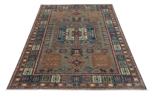 Surface texture of New Kazak rug with natural Wool and intricate pattern