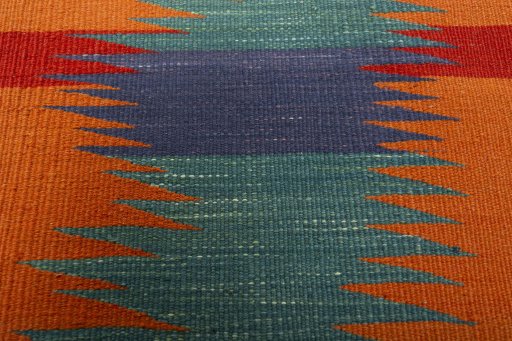 Backside of handmade New Kilim Sofre rug showing knot structure and weave density
