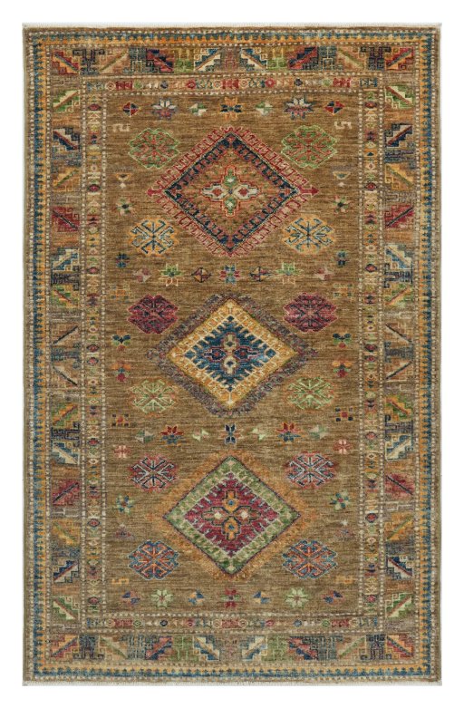 Full view of New Kazak rug from Pakistan, 159 × 101 cm in Brown tones
