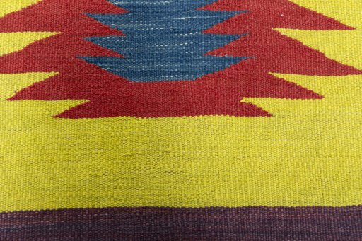Backside of handmade New Kilim Sofre rug showing knot structure and weave density