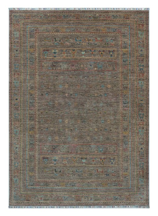 Full view of New Samarkand rug from Pakistan, 292 × 208 cm in Gray tones