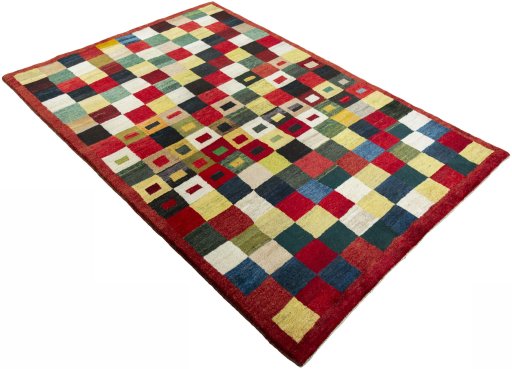 Close-up detail of 2000s Persian Gabbeh rug from Pakistan showing Wool weave