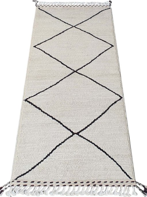 Corner detail of New Morocco rug showing border pattern and Wool pile