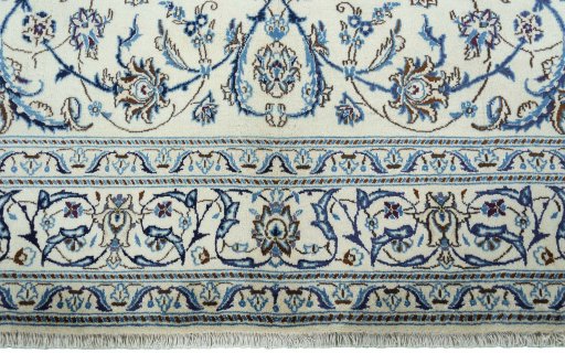 Full view of 2000s Nain rug from Iran / Persia, 310 × 198 cm in Beige tones