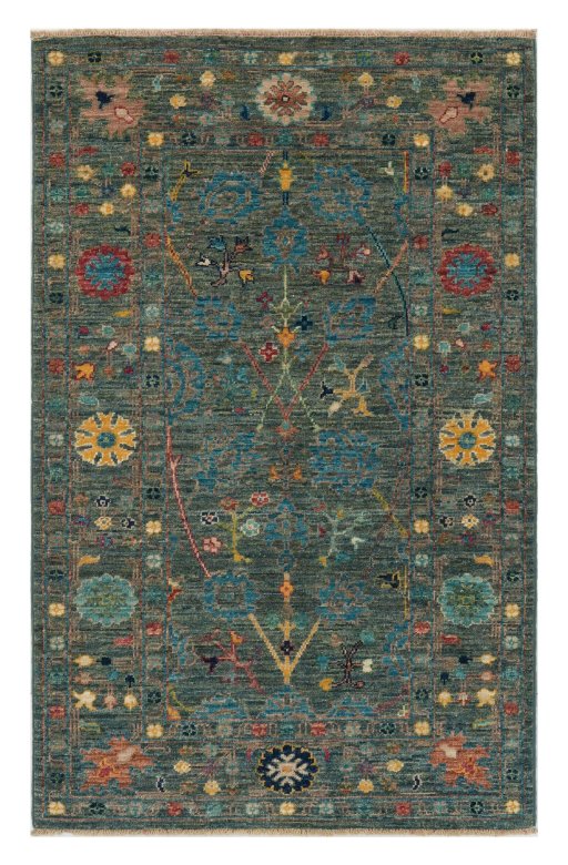 Full view of New Farahan rug from Pakistan, 125 × 81 cm in Green tones