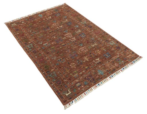 Corner detail of New Samarkand rug showing border pattern and Wool pile