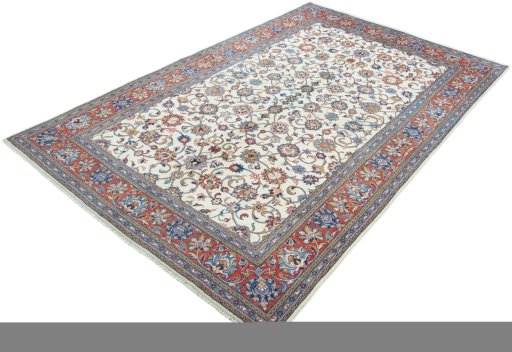 Corner detail of 2000s Sarough rug showing border pattern and Wool pile