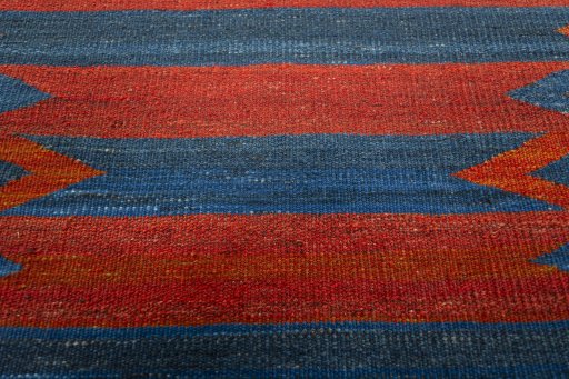 Backside of handmade New Kilim Sofre rug showing knot structure and weave density