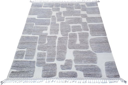 Corner detail of New Morocco rug showing border pattern and Wool pile