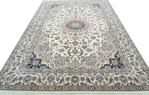 Surface texture of 2000s Nain rug with natural Wool and intricate pattern