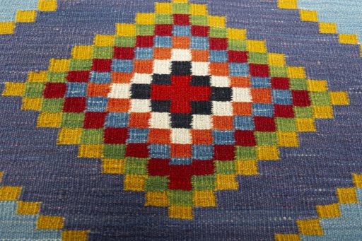 Backside of handmade New Kilim Sofre rug showing knot structure and weave density