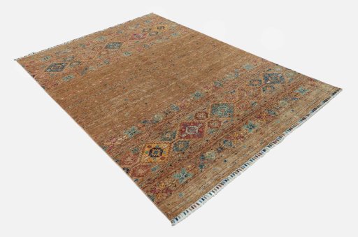 Corner detail of New Samarkand rug showing border pattern and Wool pile