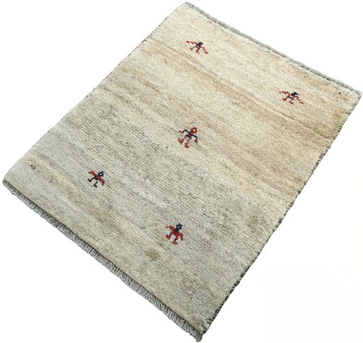 Corner detail of New Persian Gabbeh rug showing border pattern and Wool pile