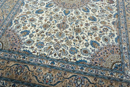 Close-up detail of 2000s Kashmar rug from Iran / Persia showing Wool weave