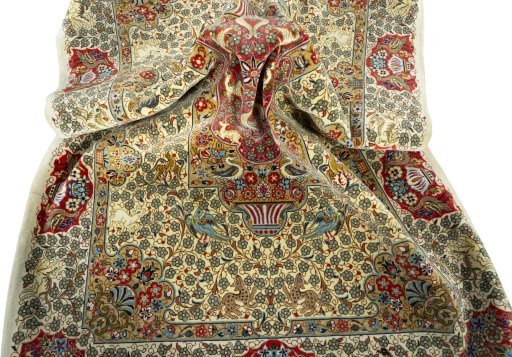 Close-up detail of New Ghom rug from Iran / Persia showing Cork weave