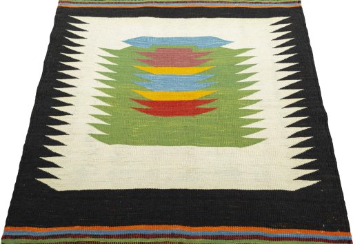 Close-up detail of New Kilim Sofre rug from Turkey showing Wool weave