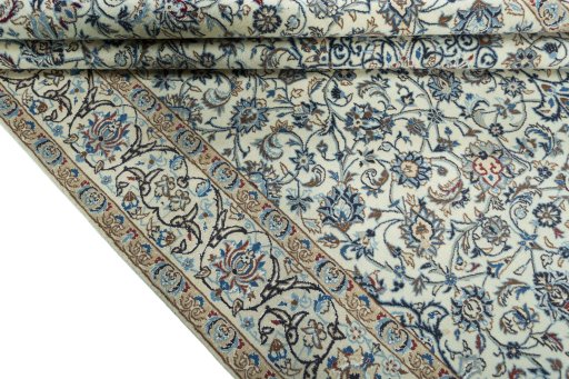 Close-up detail of 2000s Nain rug from Iran / Persia showing Wool weave