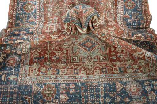 Close-up detail of 1930s Heriz rug from Iran / Persia showing Wool weave