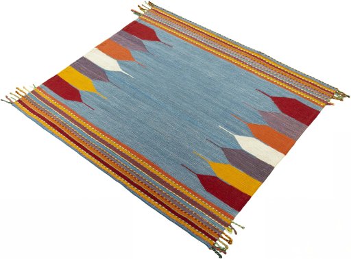 Corner detail of New Kilim Sofre rug showing border pattern and Wool pile
