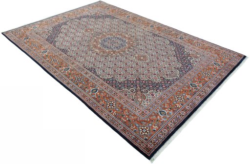Close-up detail of 2000s Moud rug from Iran / Persia showing Wool weave