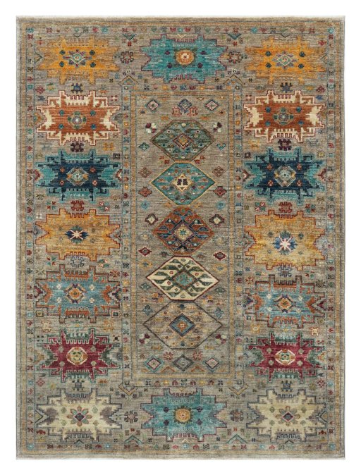 Full view of New Samarkand rug from Pakistan, 199 × 148 cm in Gray tones