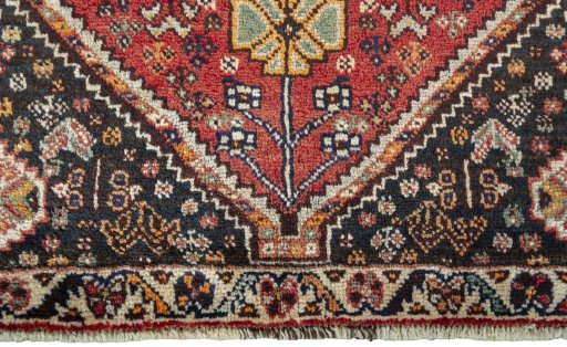 Close-up detail of 2000s Shiraz rug from Iran / Persia showing Wool weave
