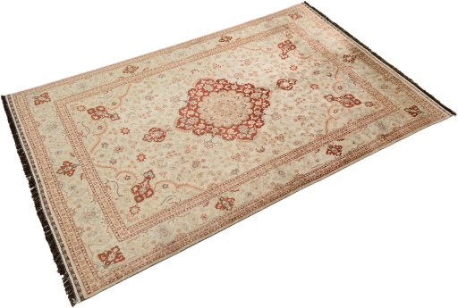Corner detail of 1950s Istanbul Silk rug showing border pattern and Silk pile