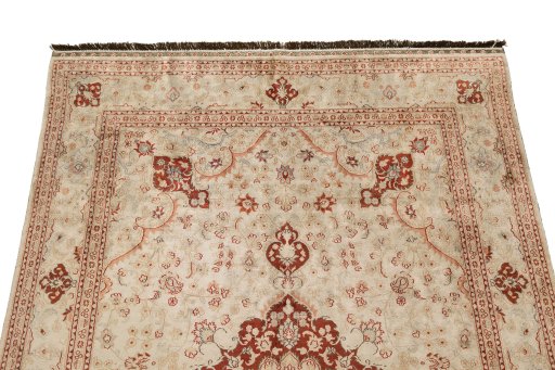 Surface texture of 1950s Istanbul Silk rug with natural Silk and intricate pattern