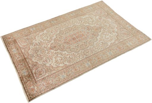 Close-up detail of 1920s Istanbul Silk rug from Turkey showing Silk weave