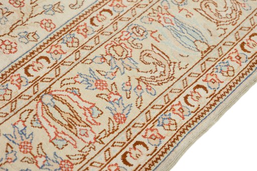 Close-up detail of 1920s Istanbul Silk rug from Turkey showing Silk weave
