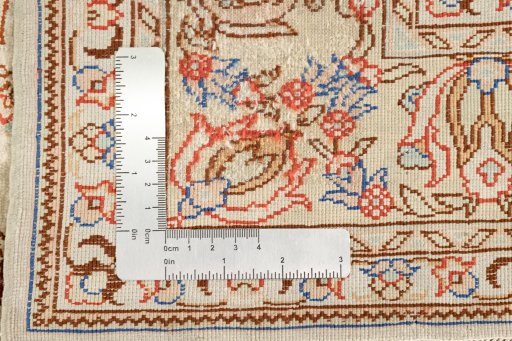 Full view of 1920s Istanbul Silk rug from Turkey, 206 × 124 cm in Cream tones