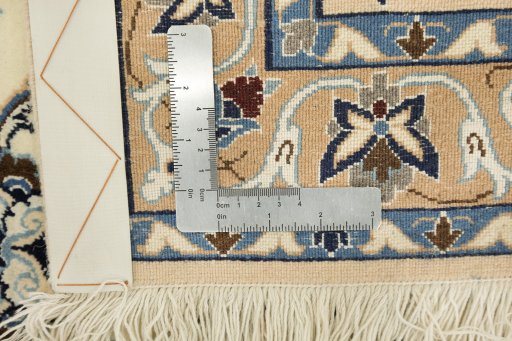 Surface texture of 1980s Nain Silk rug with natural Wool and intricate pattern