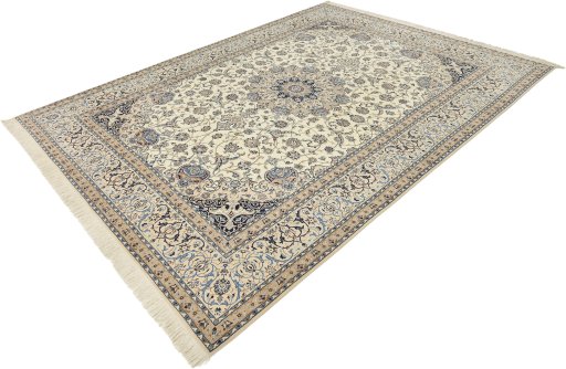 Surface texture of 1980s Nain Silk rug with natural Wool and intricate pattern