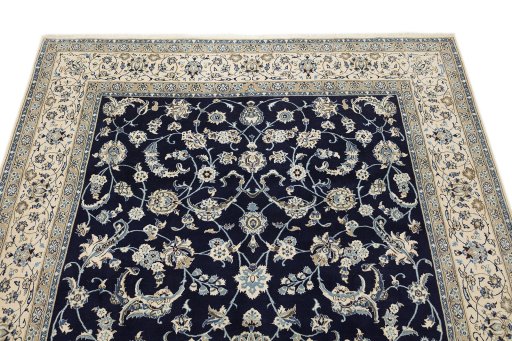 Surface texture of 1990s Nain Silk rug with natural Wool and intricate pattern