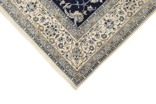 Backside of handmade 1990s Nain Silk rug showing knot structure and weave density