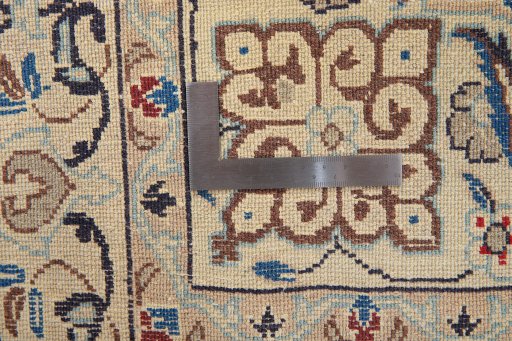 Close-up detail of 1990s Nain Silk rug from Iran / Persia showing Wool weave