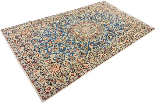 Close-up detail of 1990s Nain Silk rug from Iran / Persia showing Wool weave