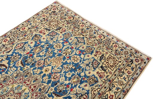 Surface texture of 1990s Nain Silk rug with natural Wool and intricate pattern