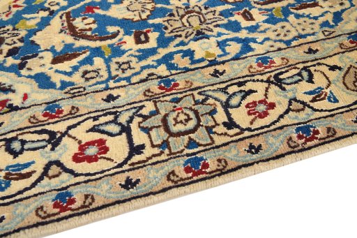 Backside of handmade 1990s Nain Silk rug showing knot structure and weave density