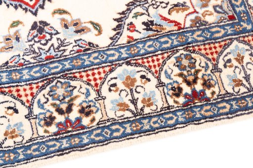 Backside of handmade 2002s Nain Silk rug showing knot structure and weave density