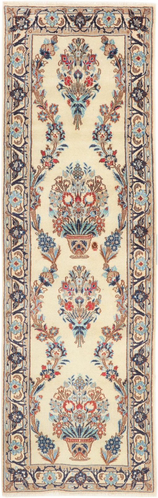 Full view of 2000s Nain Silk rug from Iran / Persia, 226 × 72 cm in Cream tones